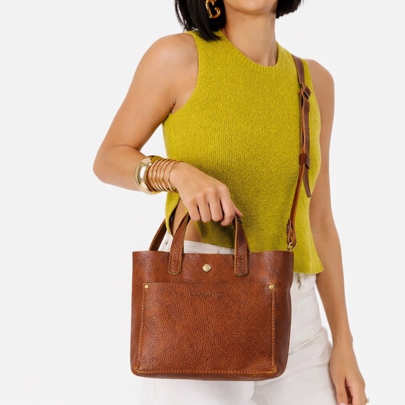 Portland Leather Goods Mini Crossbody Tote | Cognac Brown Leather - Picture 2 of 11
